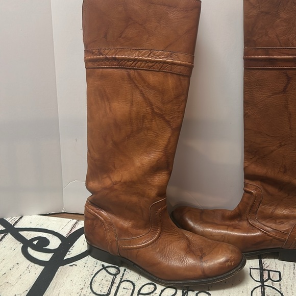 FRYE MELISSA B 76442 TRAPUNTO SADLE BROWN LEATHER KNEE HIGH RIDING BOOTS 9.5 - Picture 8 of 10